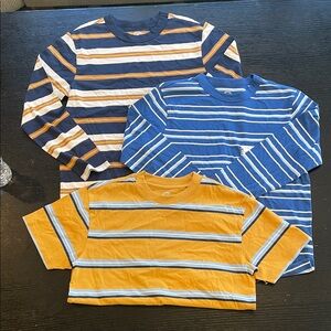 Blue, Orange, and White Striped Kids Long Sleeve Tees